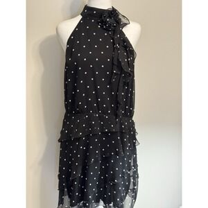 Anthropologie Maeve Halter Rosette Mini Dress Size L Polka Dot #GC215